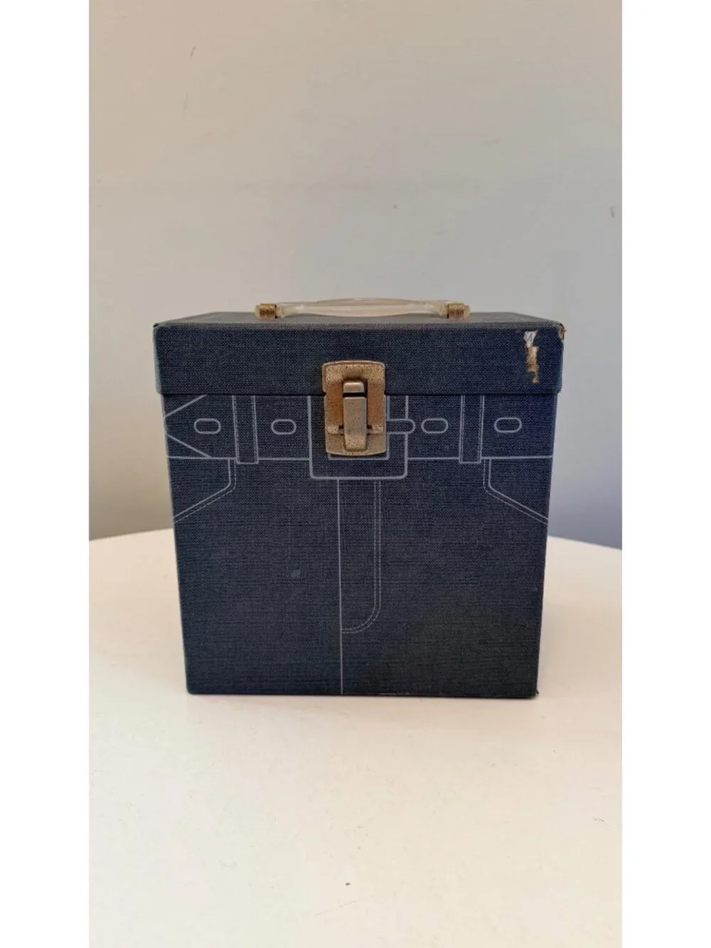 Vintage Lebo Blue 45 RPM Vinyl Record Storage Box With Metal Latch & Handle